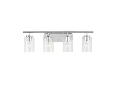 Generation Lighting Oslo 27.5 in. 4-Light Chrome Contemporary Transitional Dimmable Wall Bath Vanity Light with Clear Seeded Glass Shades
