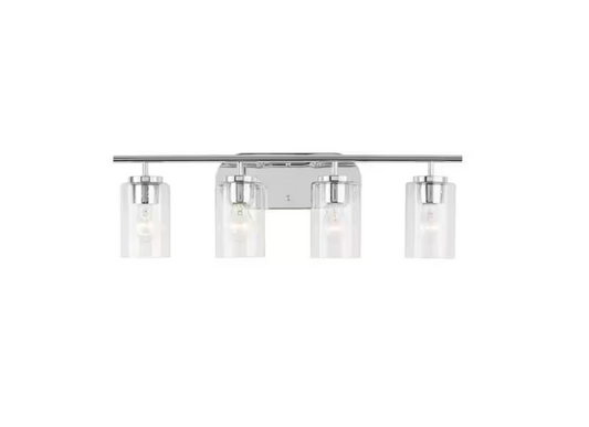 Generation Lighting Oslo 27.5 in. 4-Light Chrome Contemporary Transitional Dimmable Wall Bath Vanity Light with Clear Seeded Glass Shades