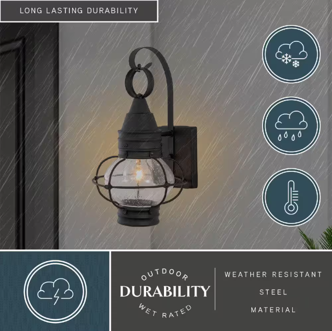 VAXCEL Chatham 1 Light Black Coastal Outdoor Wall Lantern Clear Glass