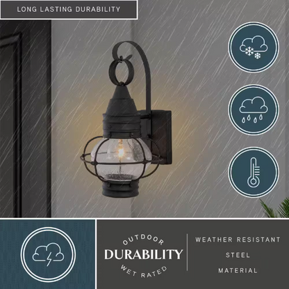 VAXCEL Chatham 1 Light Black Coastal Outdoor Wall Lantern Clear Glass