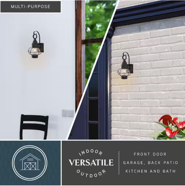 VAXCEL Chatham 1 Light Black Coastal Outdoor Wall Lantern Clear Glass