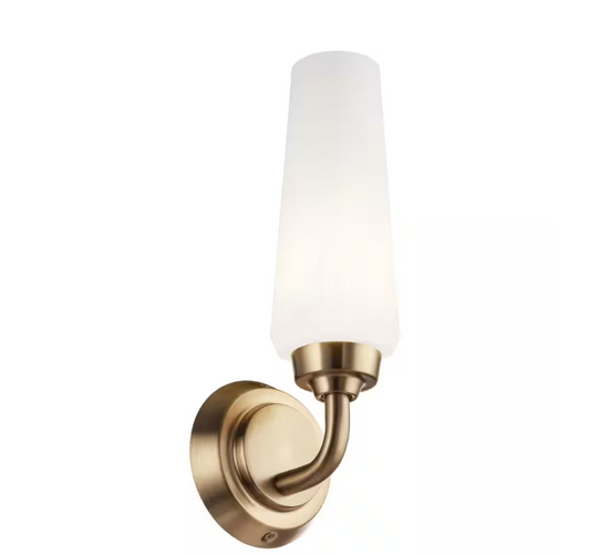 KICHLER Truby 11.5 in. 1-Light Champagne Bronze Bathroom Indoor Wall Sconce Light with Satin Etched Cased Opal Glass