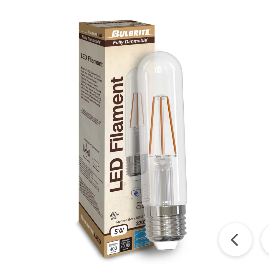 5W LED T9 5" 2700K FILAMENT E26 FULLY COMPATIBLE DIMMING JA8