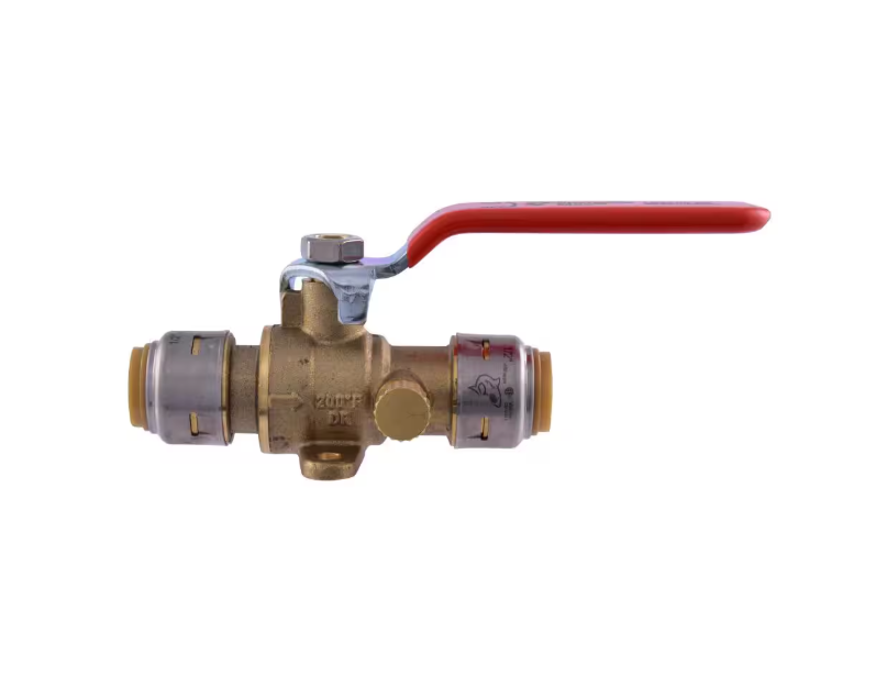 SharkBite Max 1/2 in. Brass Push-to-Connect Ball Valve with Drain and Drop Ear