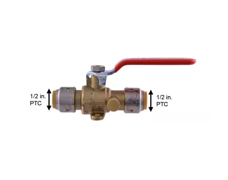 SharkBite Max 1/2 in. Brass Push-to-Connect Ball Valve with Drain and Drop Ear