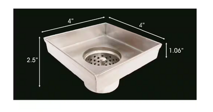 RELN 4 in. x 4 in. Matte Black Square Shower Drain with Square Pattern Drain Cover