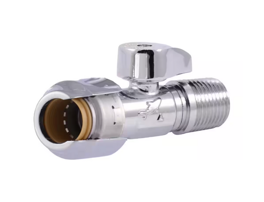 SharkBite Max 1/2 in. Push-to-Connect x 1/2 in. MIP Chrome-Plated Brass Quarter-Turn Straight Stop Valve