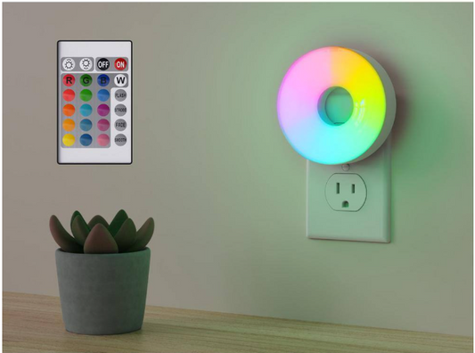RGBW Color Changing Plug-In LED White Night Light with Remote Control