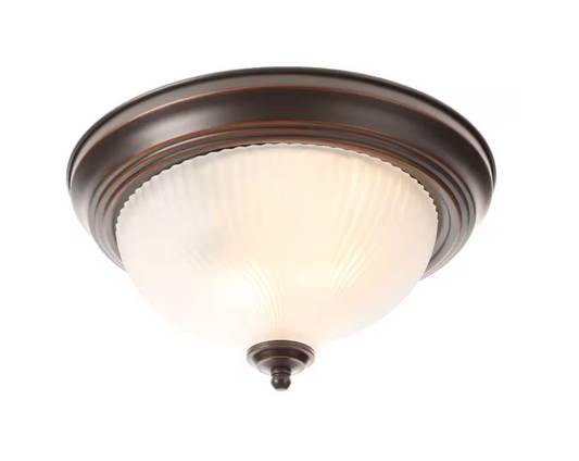 Hampton Bay 11 in. 2-Light Oil-Rubbed Bronze Flush Mount with Frosted Swirl Glass Shade