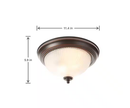 Hampton Bay 11 in. 2-Light Oil-Rubbed Bronze Flush Mount with Frosted Swirl Glass Shade