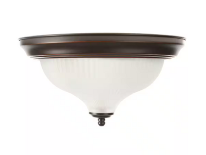 Hampton Bay 11 in. 2-Light Oil-Rubbed Bronze Flush Mount with Frosted Swirl Glass Shade
