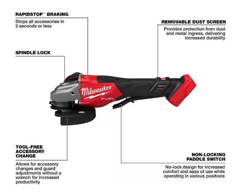 Milwaukee M18 FUEL 18-Volt Lithium-Ion Brushless Cordless 4-1/2 in./6 in. Braking Grinder with Paddle Switch (Tool-Only)