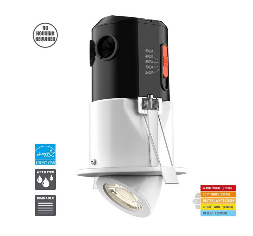 4-Pack Commercial Electric Premium Downlight 3 in. 2700K - 5000K White New Construction/Remodel Recessed Integrated LED Gimbal Kit