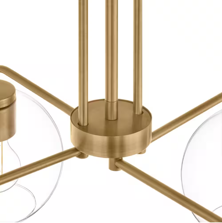 Hampton Bay Nelwyn 25 in. 4-Light Vintage Brass Chandelier with Clear Glass Globe Shades