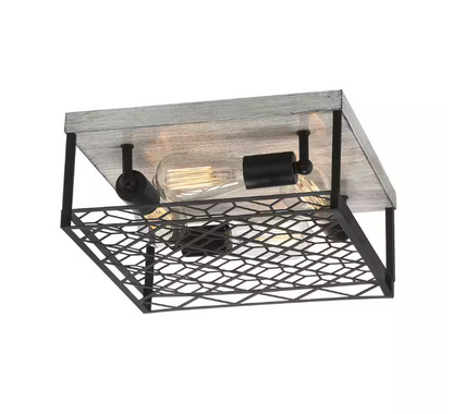 Hampton Bay Heather Glen 12.4 in. 4-Light Black Square Flush Mount, Industrial Ceiling Light