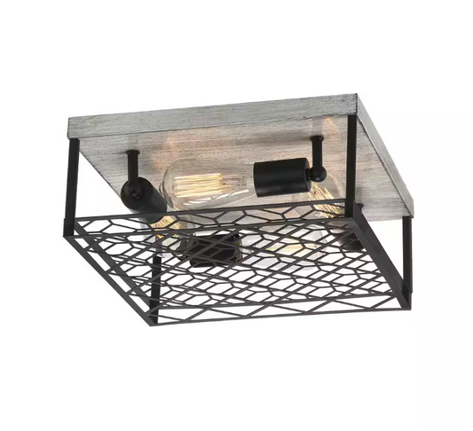 Hampton Bay Heather Glen 12.4 in. 4-Light Black Square Flush Mount, Industrial Ceiling Light