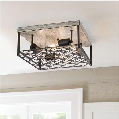 Hampton Bay Heather Glen 12.4 in. 4-Light Black Square Flush Mount, Industrial Ceiling Light