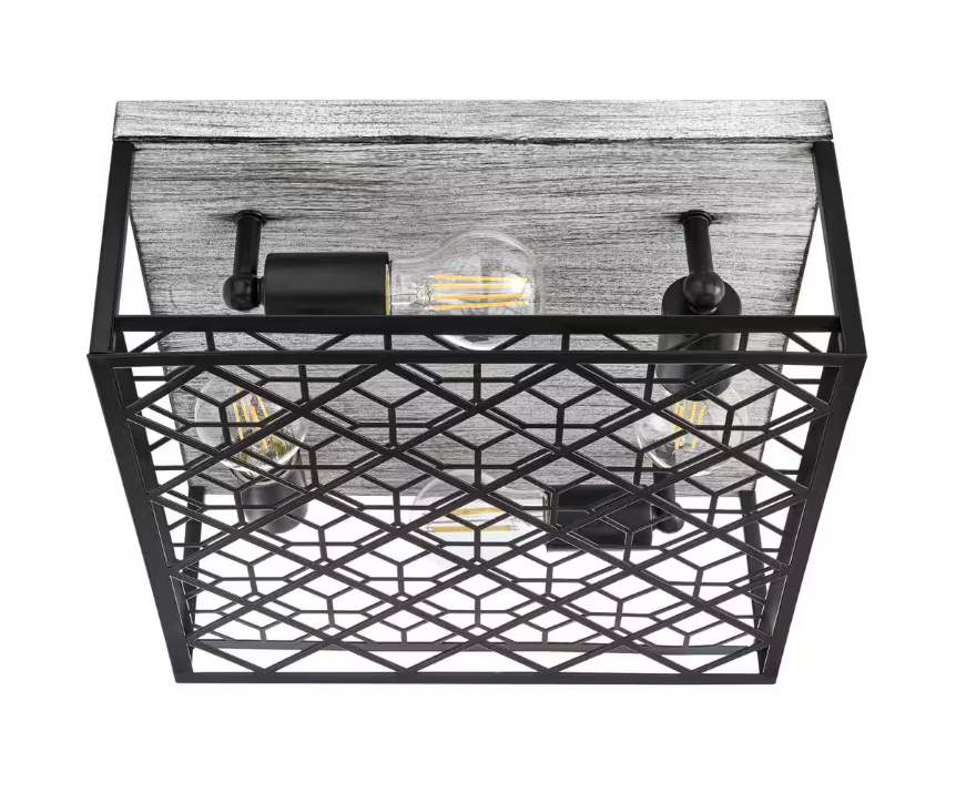 Hampton Bay Heather Glen 12.4 in. 4-Light Black Square Flush Mount, Industrial Ceiling Light