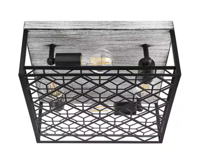 Hampton Bay Heather Glen 12.4 in. 4-Light Black Square Flush Mount, Industrial Ceiling Light