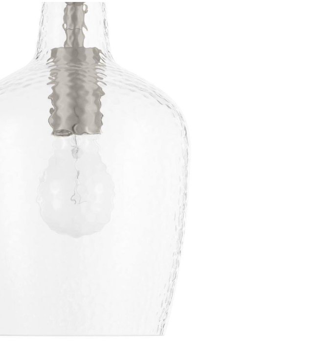 Hampton Bay Gillian 1-Light Brushed Nickel Cone Mini Pendant with Clear Hammered Glass, Pendant Light for Kitchen