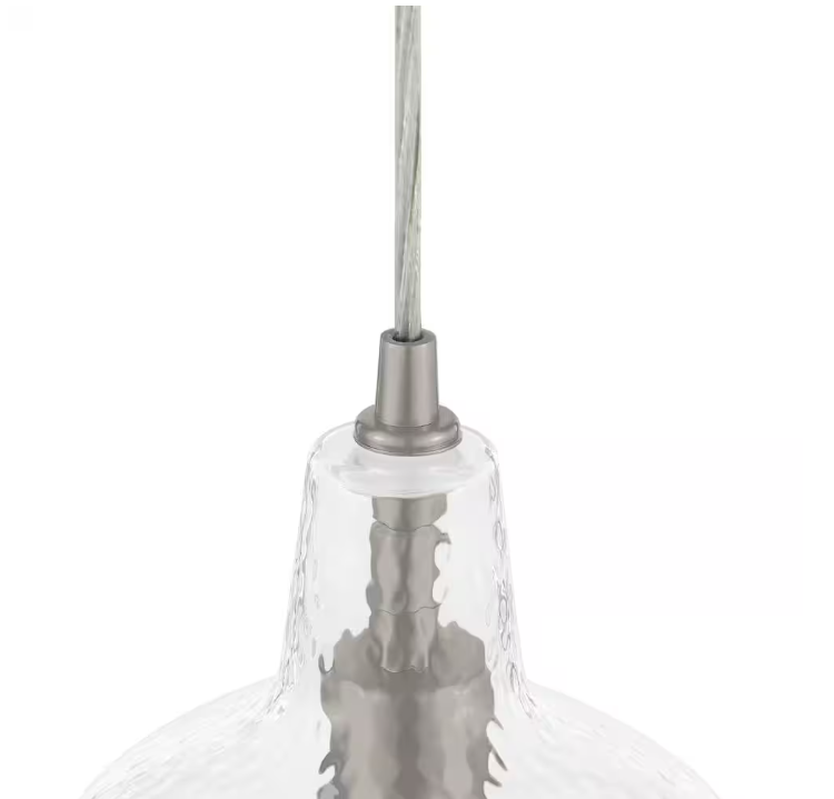 Hampton Bay Gillian 1-Light Brushed Nickel Cone Mini Pendant with Clear Hammered Glass, Pendant Light for Kitchen