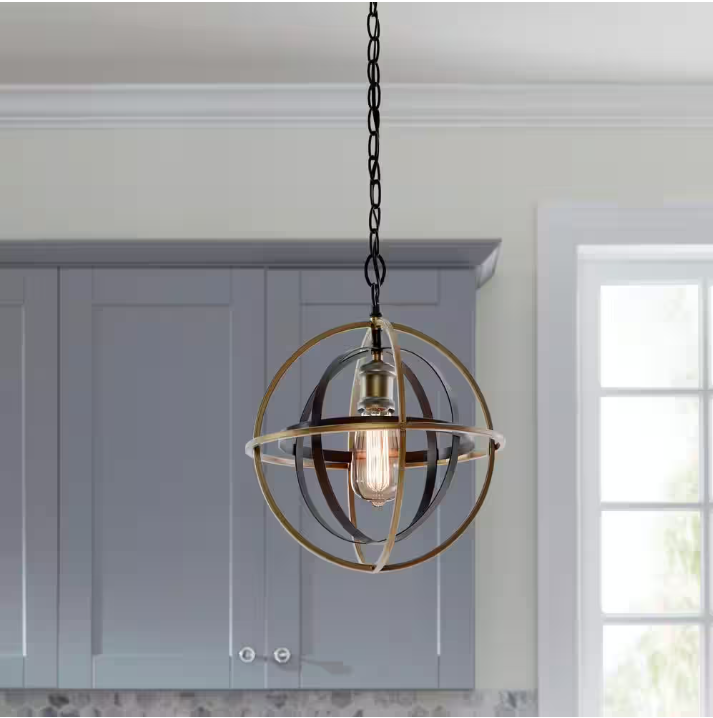 Home Decorators Collection Barton Bay 1-Light Bronze and Champagne Pewter Orb Mini Pendant Hangling Light