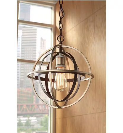 Home Decorators Collection Barton Bay 1-Light Bronze and Champagne Pewter Orb Mini Pendant Hangling Light