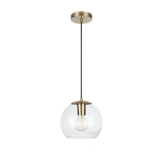 Home Decorators Collection 1-Light Antique Brass and Glass Mini-Pendant