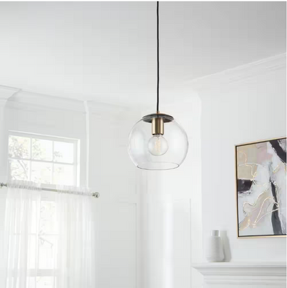 Home Decorators Collection 1-Light Antique Brass and Glass Mini-Pendant