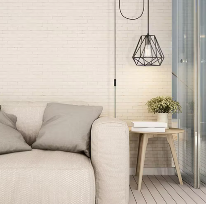 Hampton Bay Brielle 60-Watt 1-Light Matte Black Shaded Pendant Light with Cage Shade