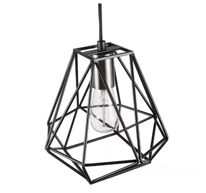 Hampton Bay Brielle 60-Watt 1-Light Matte Black Shaded Pendant Light with Cage Shade