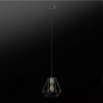 Hampton Bay Brielle 60-Watt 1-Light Matte Black Shaded Pendant Light with Cage Shade