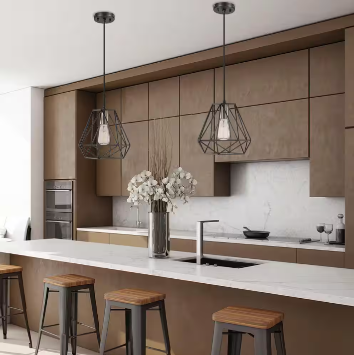 Hampton Bay Brielle 60-Watt 1-Light Matte Black Shaded Pendant Light with Cage Shade