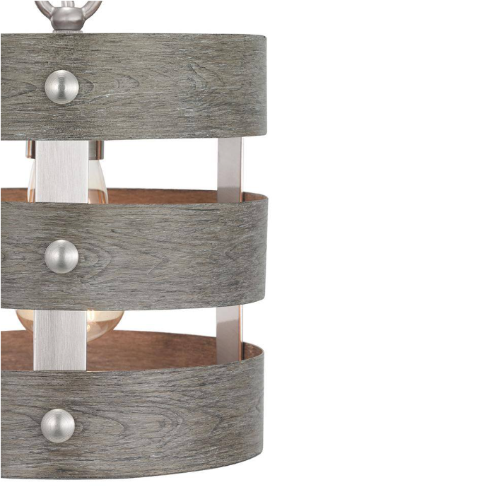 Progress Lighting Gulliver 1-Light Brushed Nickel Mini-Pendant with Weathered Gray Wood Accents