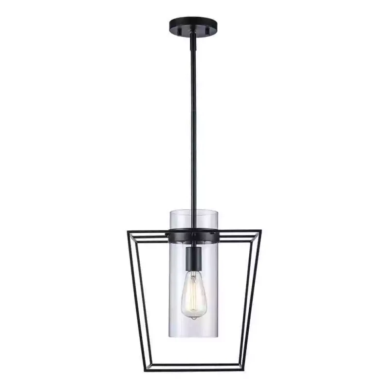 Monteaux Lighting 12 in. 1-Light Black Pendant Light Fixture w/Clear Glass