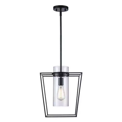 Monteaux Lighting 12 in. 1-Light Black Pendant Light Fixture w/Clear Glass