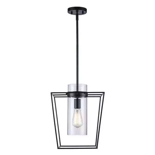 Monteaux Lighting 12 in. 1-Light Black Pendant Light Fixture w/Clear Glass