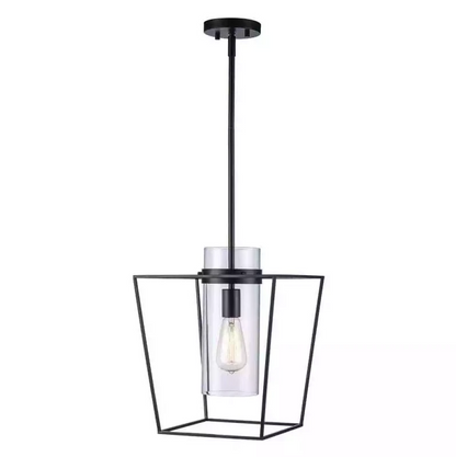 Monteaux Lighting 12 in. 1-Light Black Pendant Light Fixture w/Clear Glass