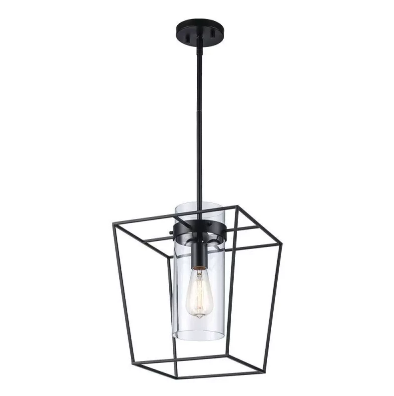 Monteaux Lighting 12 in. 1-Light Black Pendant Light Fixture w/Clear Glass