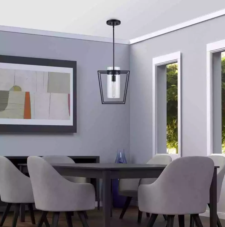 Monteaux Lighting 12 in. 1-Light Black Pendant Light Fixture w/Clear Glass