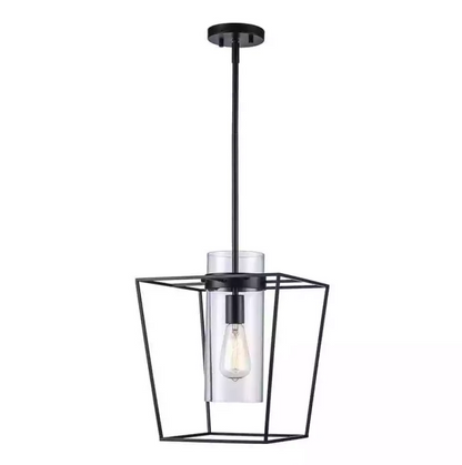 Monteaux Lighting 12 in. 1-Light Black Pendant Light Fixture w/Clear Glass