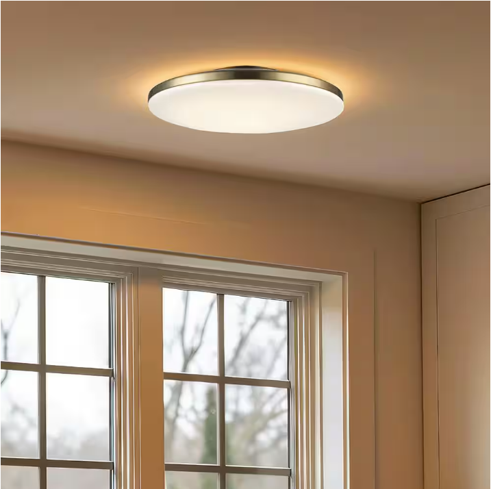Monteaux Lighting 13 in. Brass Integrated LED Semi-Flush Mount Ceiling Light with Acrylic Shade