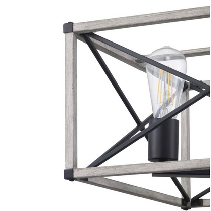 Hampton Bay Madison Landing 4-Light Caged Matte Black Rectangular Pendant Hanging Light with Washed White Farmhouse Wood Accents