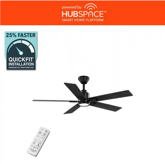 Hampton Bay Zandra II 52 in. Indoor/Outdoor Matte Black Ceiling Fan with Light Kit and Remote Included Powered by Hubspace