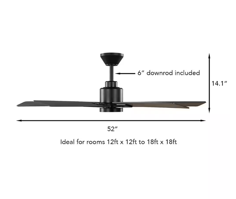 Hampton Bay Zandra II 52 in. Indoor/Outdoor Matte Black Ceiling Fan with Light Kit and Remote Included Powered by Hubspace