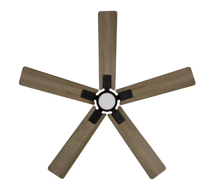Hampton Bay Zandra II 52 in. Indoor/Outdoor Matte Black Ceiling Fan with Light Kit and Remote Included Powered by Hubspace