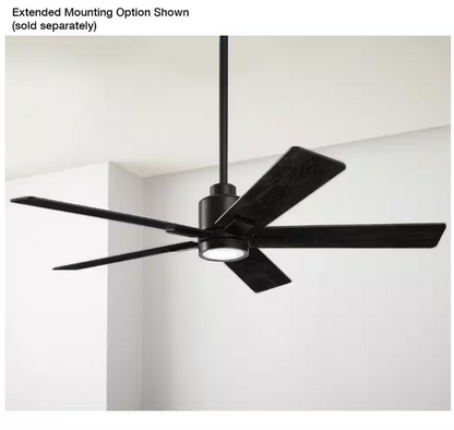 Hampton Bay Zandra II 52 in. Indoor/Outdoor Matte Black Ceiling Fan with Light Kit and Remote Included Powered by Hubspace