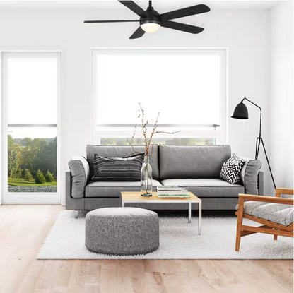 Hampton Bay Morland 52 in. Smart Indoor/Covered Outdoor Matte Black Ceiling Fan with Remote and Integrated LED Powered by Hubspace
