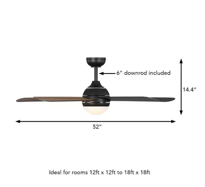 Hampton Bay Morland 52 in. Smart Indoor/Covered Outdoor Matte Black Ceiling Fan with Remote and Integrated LED Powered by Hubspace