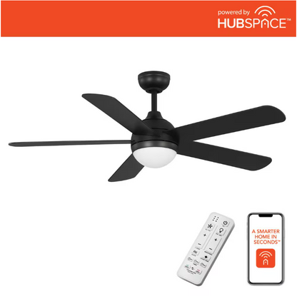 Hampton Bay Morland 52 in. Smart Indoor/Covered Outdoor Matte Black Ceiling Fan with Remote and Integrated LED Powered by Hubspace